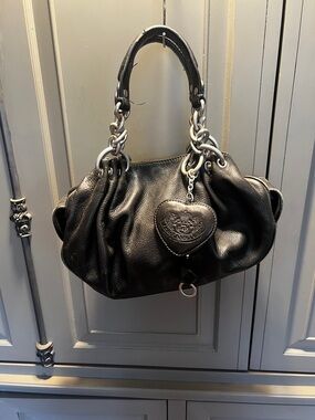 Juicy Couture Black Leather Shoulder Bag with Heart Charm